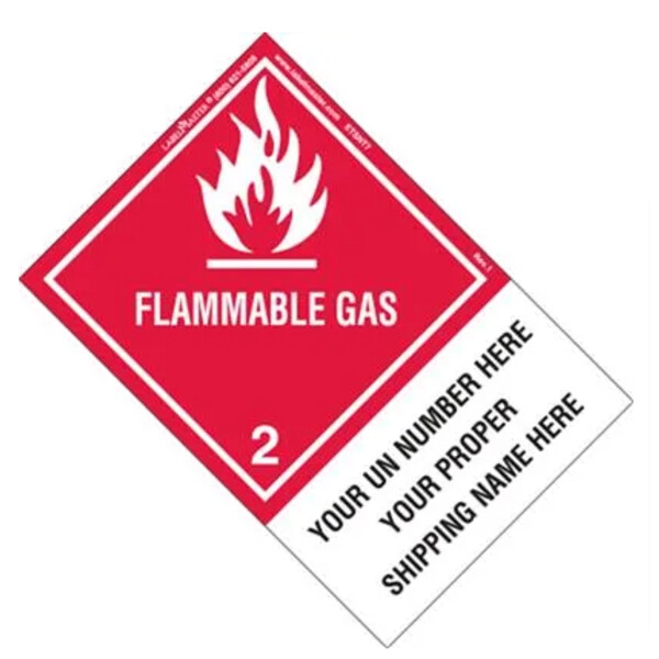 	Personalized Flammable Gas Label, Shipping Name, PVC-Free Film, Extended Tab