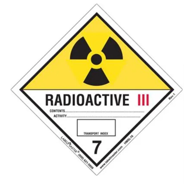 Radioactive III Label, Worded, Paper, Roll of 500