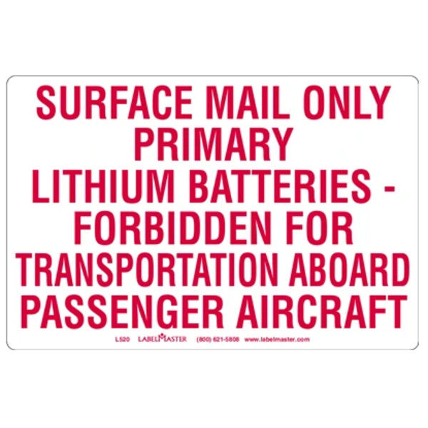 USPS LITHIUM BATTERY MARKING, PAPER, 4