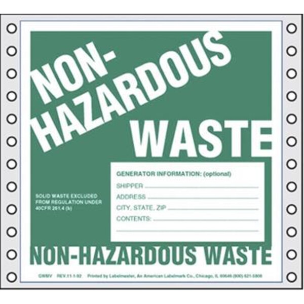 Non-Hazardous Waste Label, w/Generator Info, Pin-Feed PVCF
