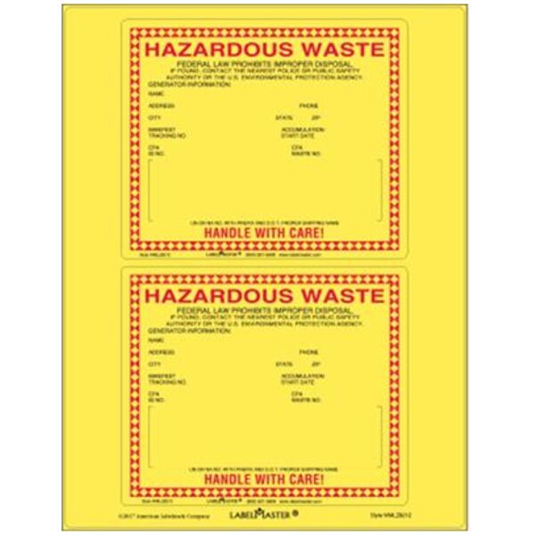 Standard Waste Label for 12mm UN/NA, Laser Vinyl, 6" x 5", 25 Sheets Per Pack Thumbnail