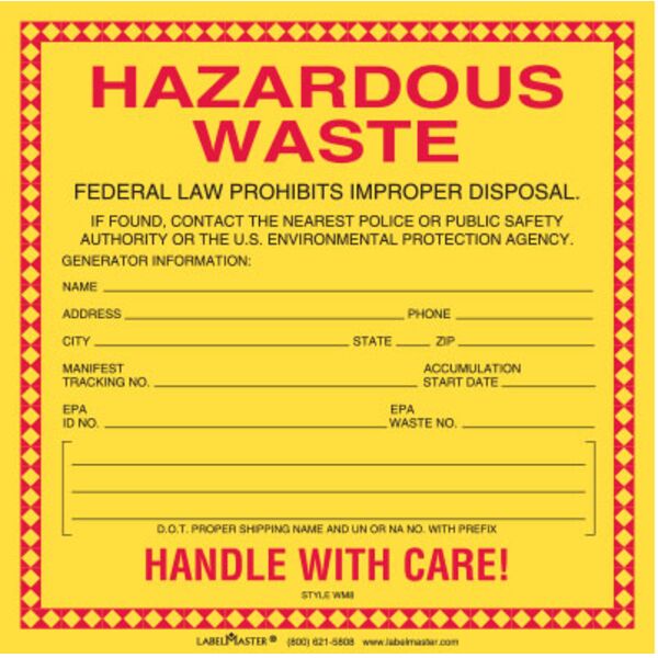 Standard Waste Label, Stock Paper, 6" x 6", Pack of 100 Thumbnail