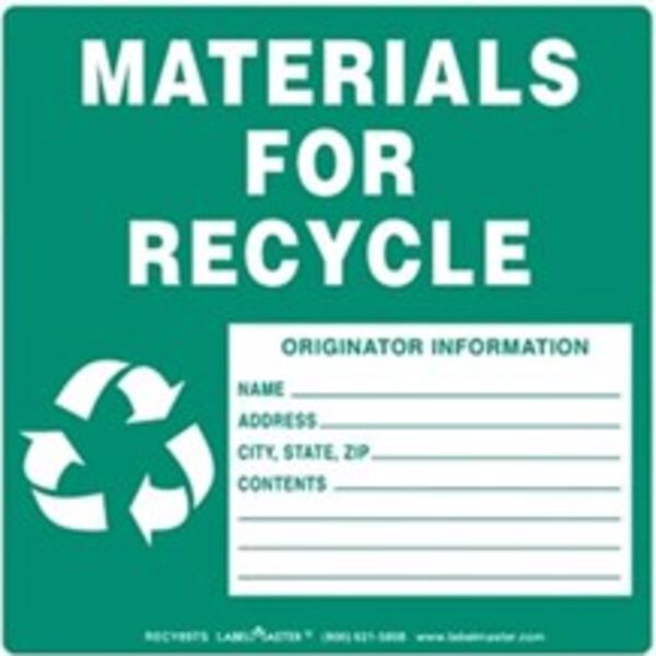 Materials for Recycle Label, w/Originator Info, Thermal PVCF Thumbnail