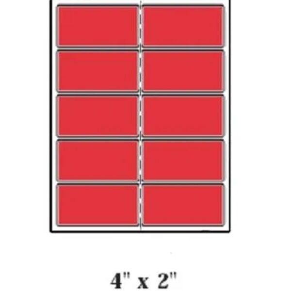 Blank Label, Rectangle, 4" x 2", Red, Fluorescent Paper, Pack of 100 Thumbnail